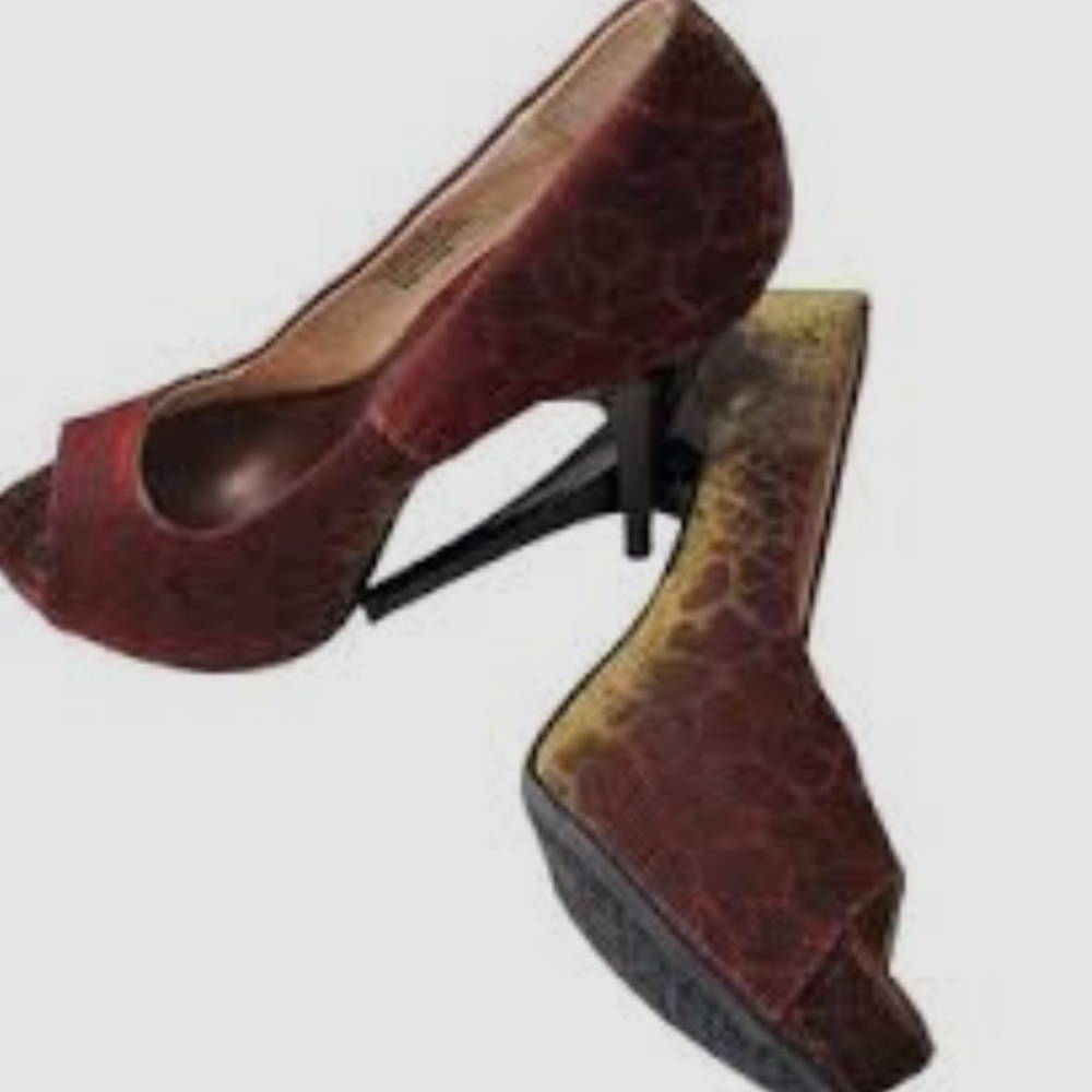Elegant Burgundy Peep-Toe Heels